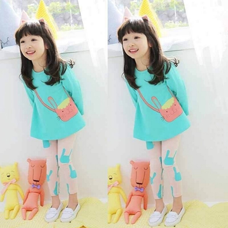 Bộ đồ gồm 2 món áo thun + quần mùa thu dành cho bé gái