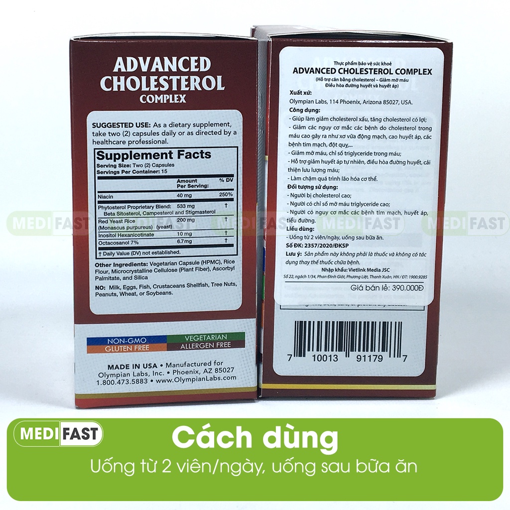 Advanced Cholesterol Giảm mỡ máu cao nhập khẩu Hộp 30 viên từ thảo dược, tốt cho tim mạch từ Olympian Labs của Mỹ
