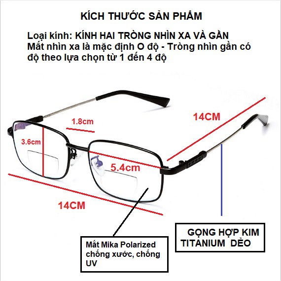 Kính viễn thị kính lão thị kính hai tròng nhìn xa và gần siêu tiện lợi hợp kim titan nhật bản chống gãy