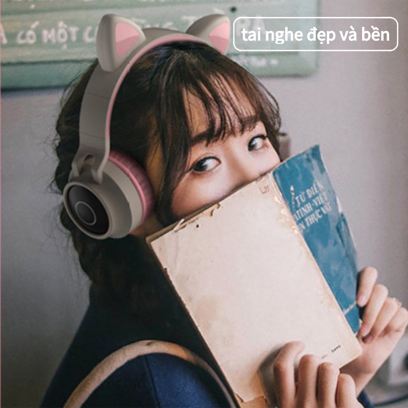 Tai nghe tai mèo bluetooth dễ thương đủ màu, có đèn led, có micro đàm thoại, pin dung lượng lớn