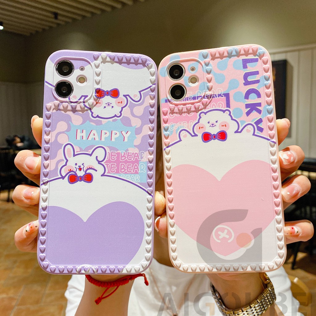 2021 New Big Love Bear two colors VS Rabbit shaped silicone mobile phone case Protective case 12 12Pro 12ProMax 11Pro 11ProMax 7 8 7Plus 8Plus X XS XR XSmax Matte soft bag