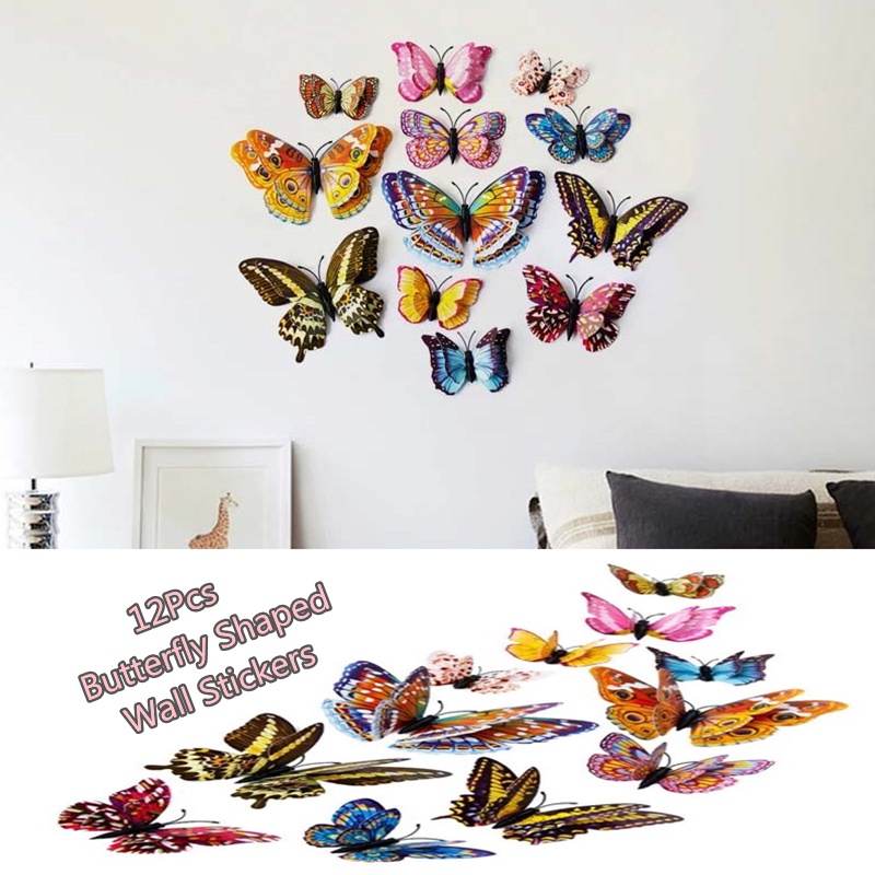 12 miếng dán tủ lạnh hình bướm 3D
