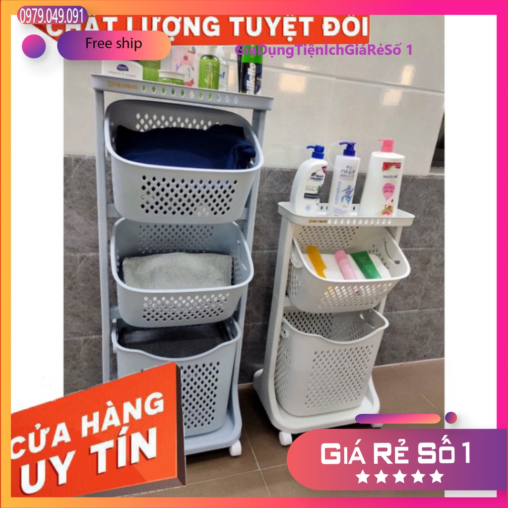 [Hàng chính hãng] Kệ nhựa plastic cao cấp 3 tầng đa năng có bánh xe đựng đồ cho bé, đồ nhà tắm, đồ máy giặt