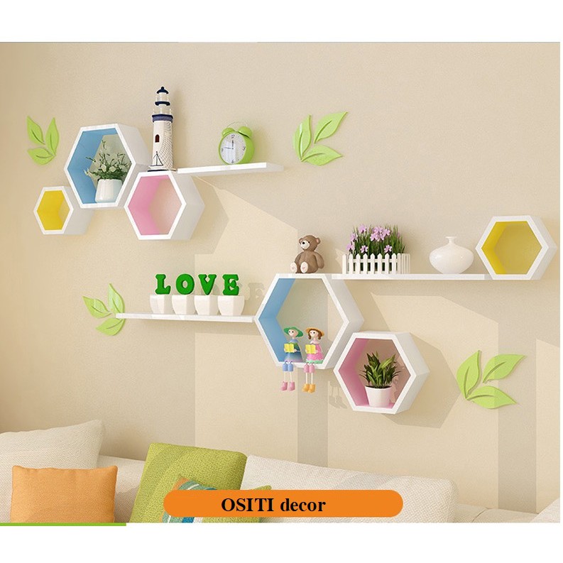 Kệ Treo Tường Trang Trí Phòng Khách Gỗ Lõi Xanh Chống Ẩm Cao Cấp + Tặng 12 Lá Gỗ Trang Trí Dán Tường.