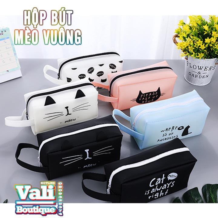 Mua Hộp bút tặng cây bút - Hộp bút da PU dễ thương mèo vuông - nhiều mẫu