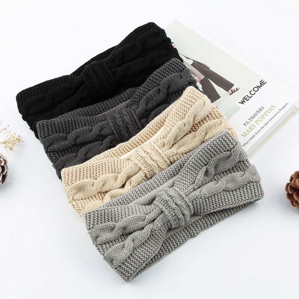 Băng đô vải len mềm co giãn bản rộng đính nơ thời trang thu đông cho nữ