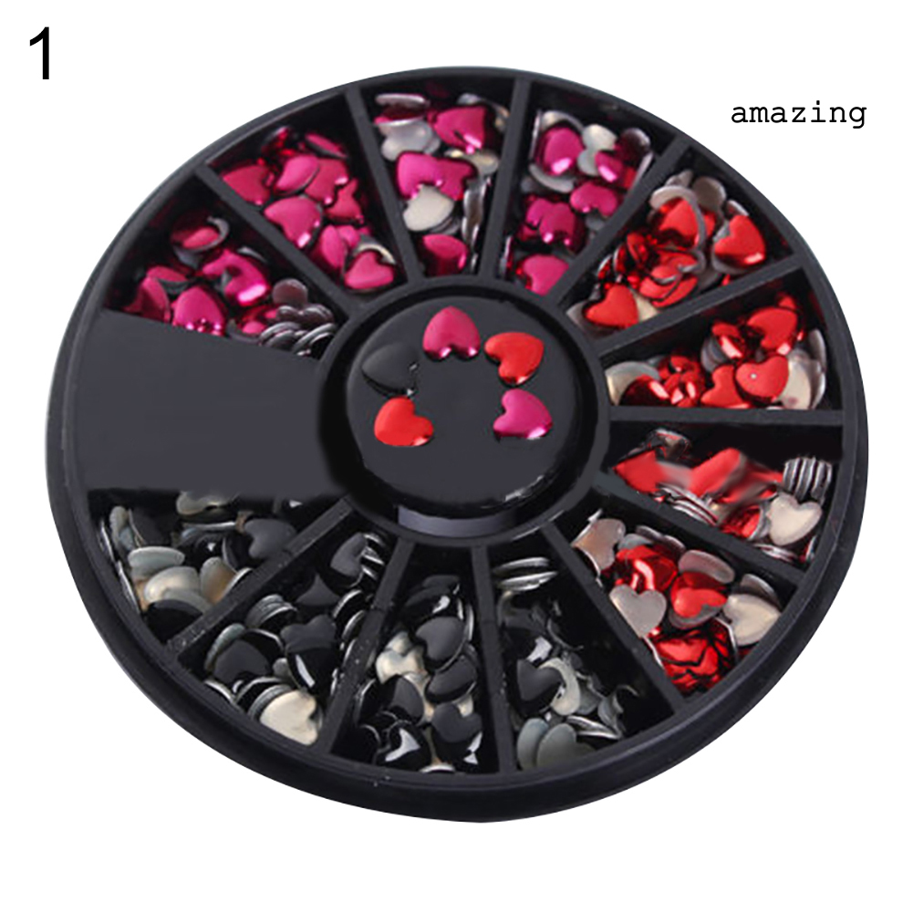 [AM] Love Heart Shaped Metal Rivet DIY Nail Art Tips Mixed Color Stickers 1 Wheel Box