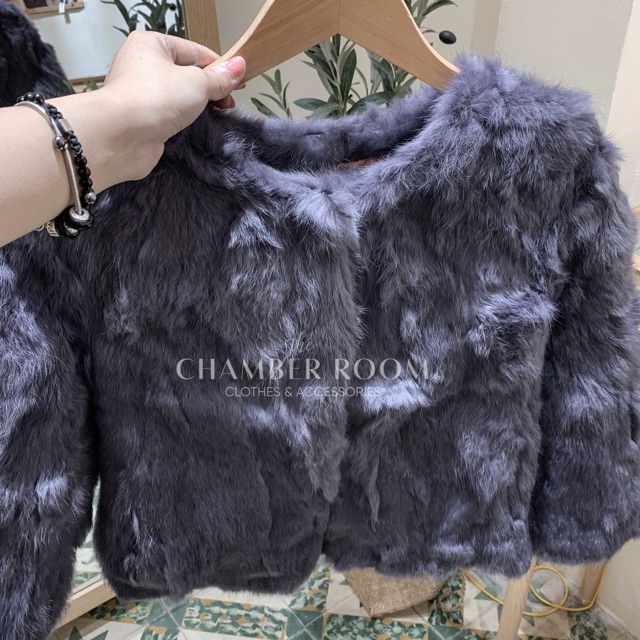 Áo lông thỏ tự nhiên màu ghi tím