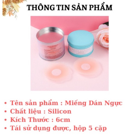 FLASHSALE Miếng dán ngực Silocon, dán ti Hộp hồng 5 cặp siêu dính tái sử dụng được nhiều lần