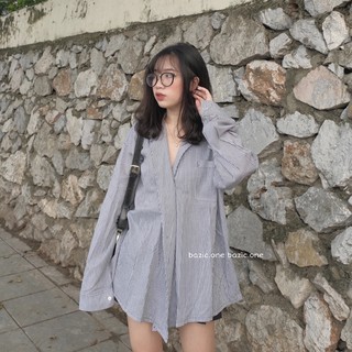 Áo sơ mi oversize đắp chéo 1 cúc