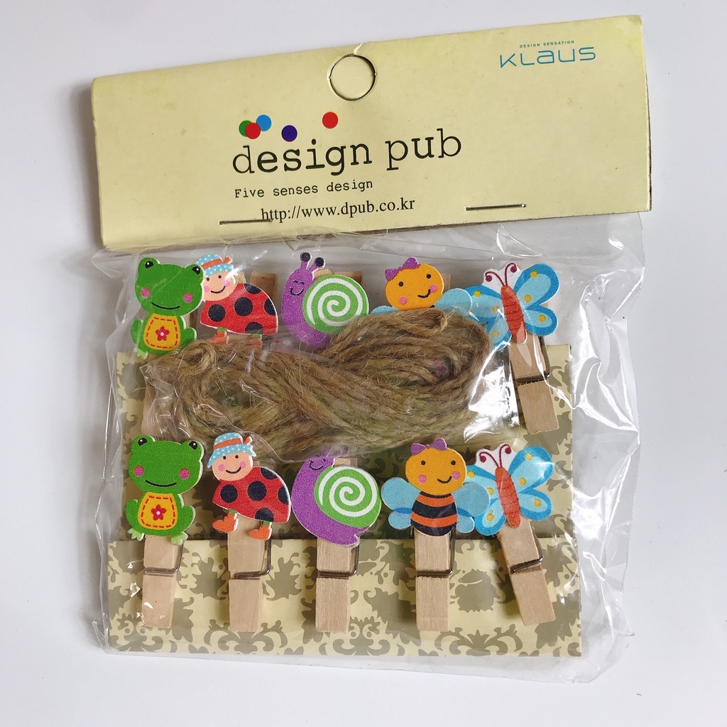 Set 10 Kẹp Gỗ Cute Tặng kèm 2m dây thừng