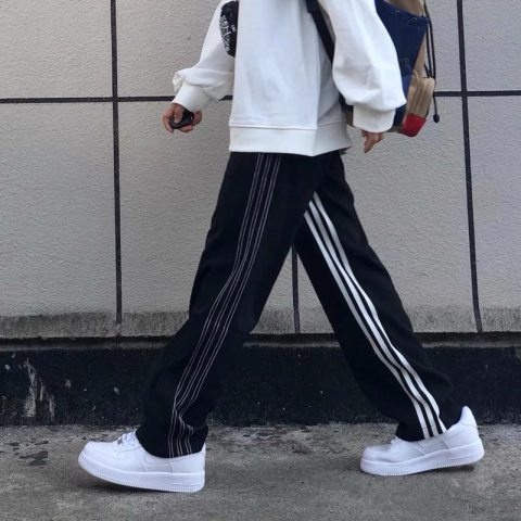 【ZHELIHANGFEI】Quần Dài Lưng Cao Ống Rộng Họa Tiết Kẻ Sọc Phong Cách Mỹ