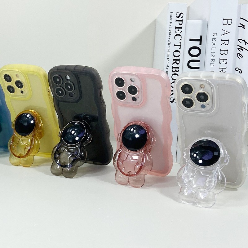 Ốp Điện Thoại Silicon Trong Suốt Có Giá Đỡ Hình Phi Hành Gia Cho iPhone 13 12 11 Pro Max 13 12 Pro