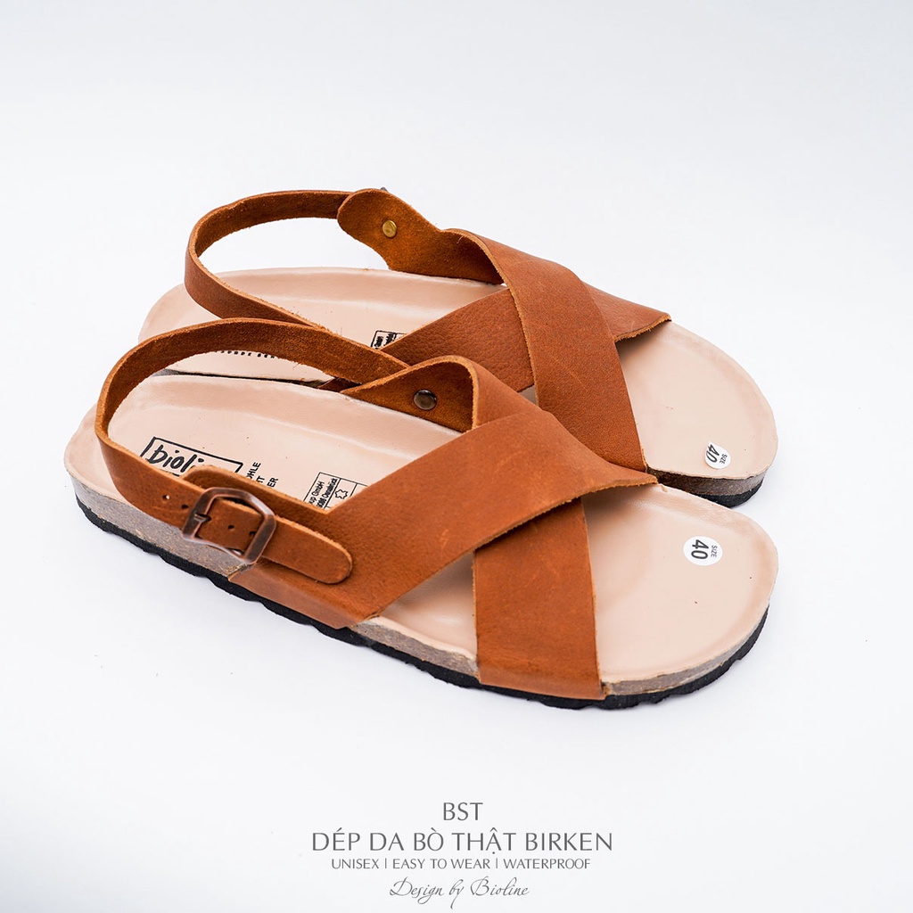 DK11-LÓT CHỐNG NƯỚC-Giày sandal đế trấu Birken da bò thật nam nữ, dép xăng đan công sở, dép đế trấu Bioline D11
