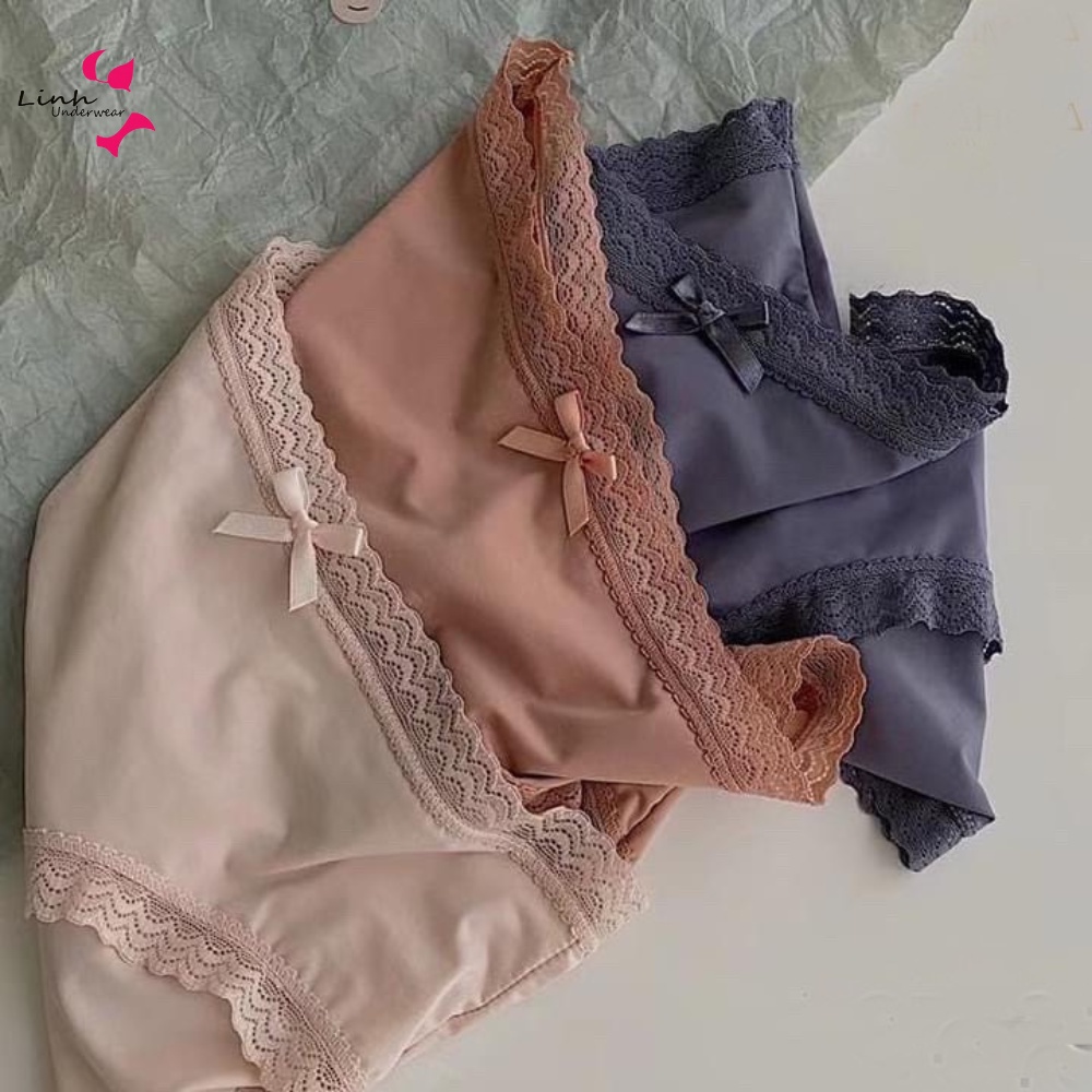 Set 3 chiếc quần lót lụa cao cấp kháng khuẩn , quần lót viền ren mềm mịn thoáng mát Phương Linh Underwear