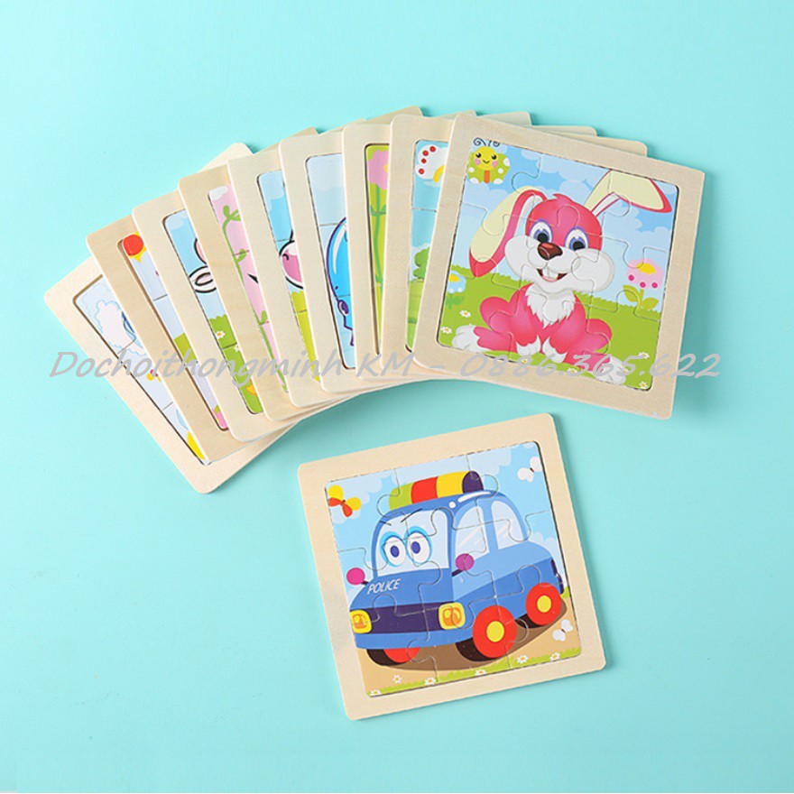 Ghép hình Puzzle 9 mảnh bảng gỗ size 11cm x 11cm