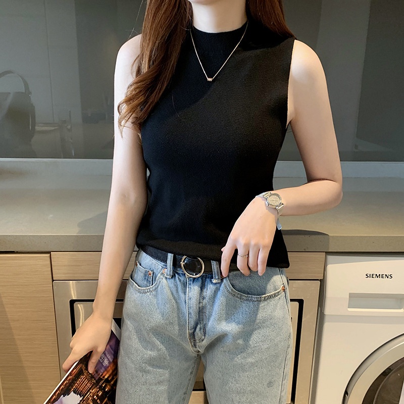Áo Dệt Kim Sát Nách Cổ Lọ Thời Trang Cho Nữ