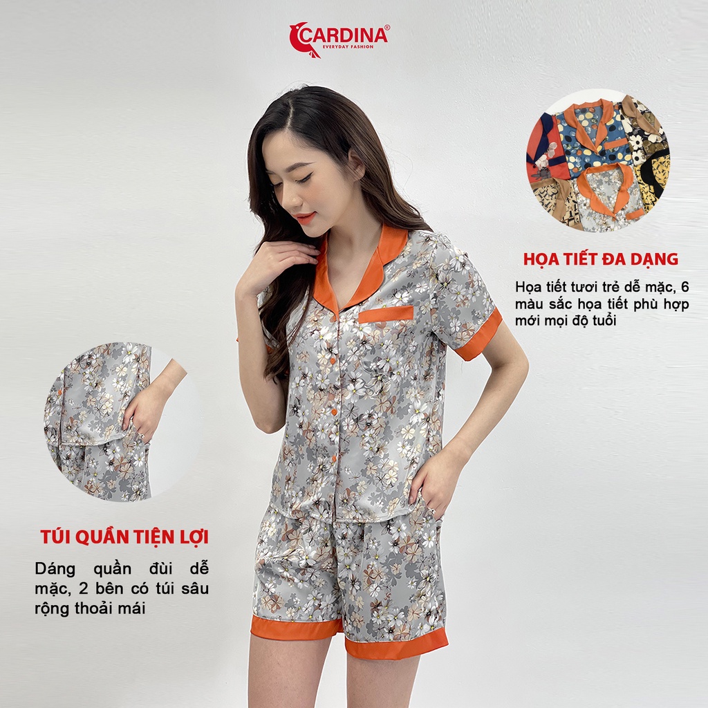 Đồ Bộ Nữ 𝐂𝐀𝐑𝐃𝐈𝐍𝐀 Pijama Chất Lụa Satin Nhật Cao Cấp Quần Đùi Áo Cộc Tay Họa Tiết 1Pi24