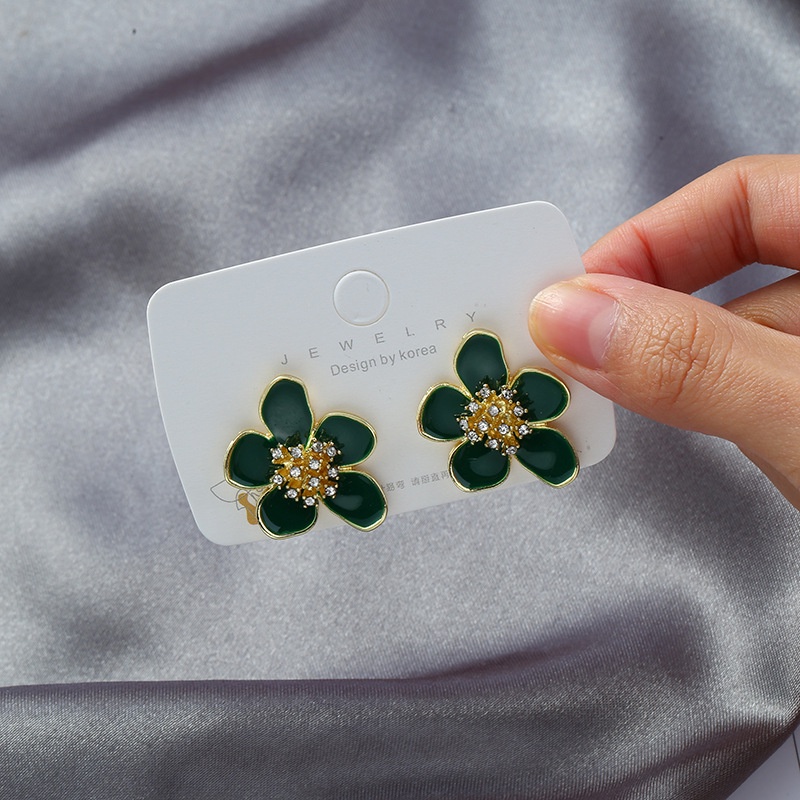 Bông Tai Đính Đá Kim Cương Giả Màu Xanh Lá Phong Cách Âu Mỹ Thời Trang