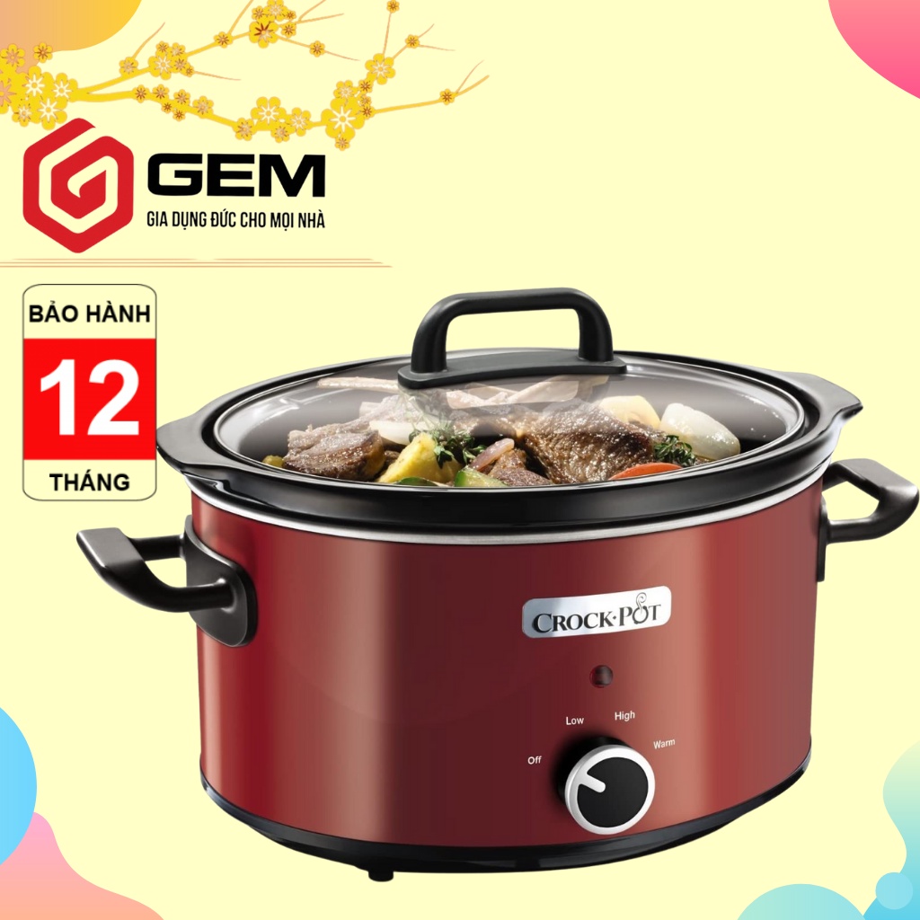 [Mã 44ELSALE2 giảm 7% đơn 300K] Nồi nấu chậm Crock Pot đỏ 3,5L [Hàng Đức]