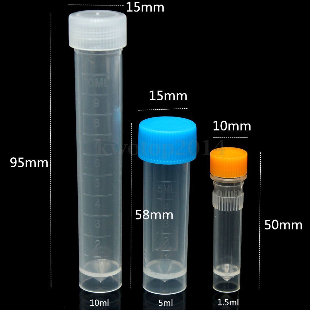 Bộ 10 Ống Nhựa Đựng Mẫu Thử 1.5 / 5 / 10ml