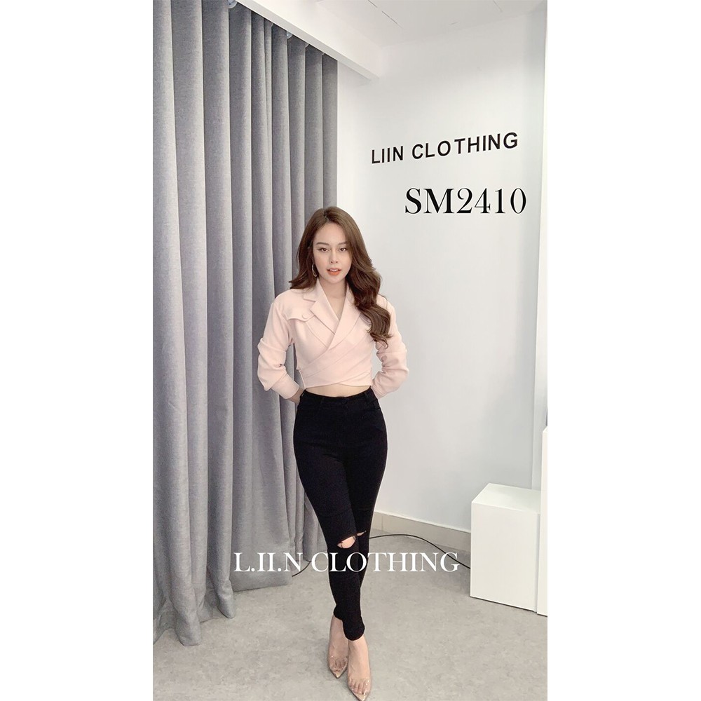 Áo khoác da nữ Linbi màu hồng nhạt, kiểu dáng croptop ôm sát body cá tính Liin clothing SM2410