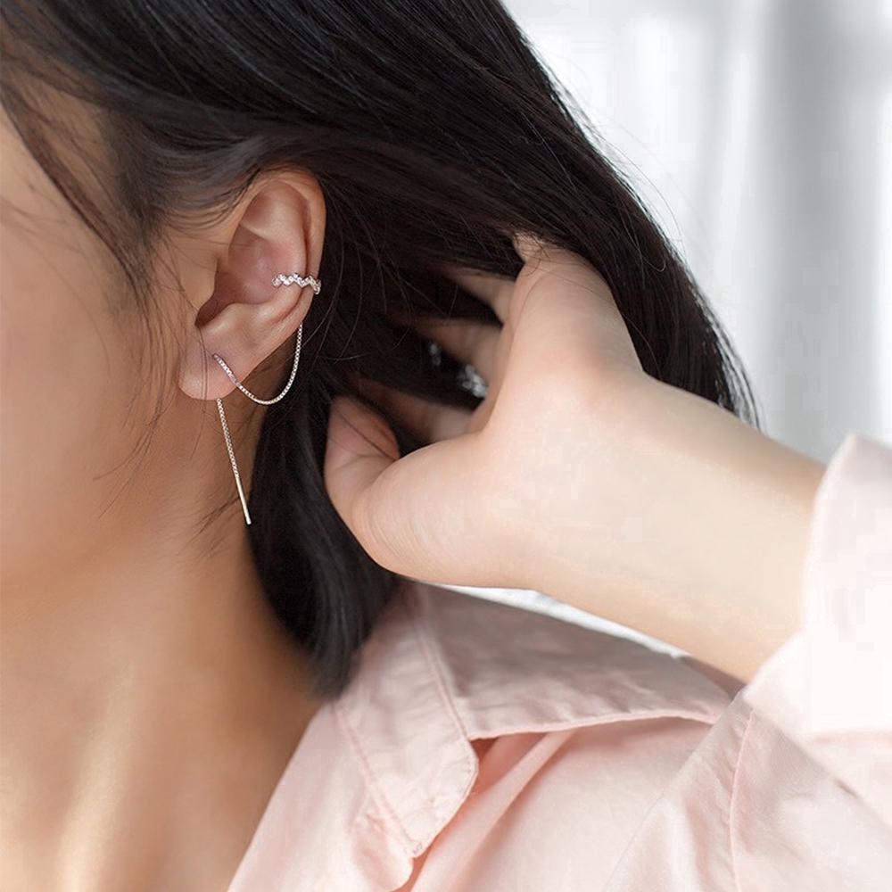Khuyên tai tua rua đính đá phong cách Hàn Quốc thanh lịch dành cho nữ 1pcs