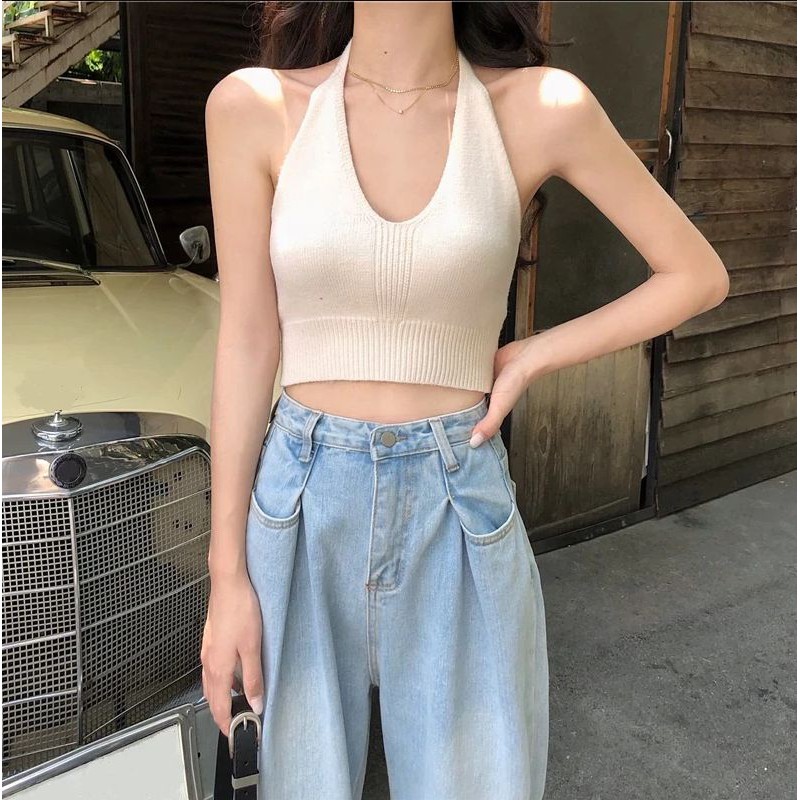 Áo cổ V buộc dây Áo croptop kiểu ôm Hàn quyến rũ dành cho nữ A03 | BigBuy360 - bigbuy360.vn