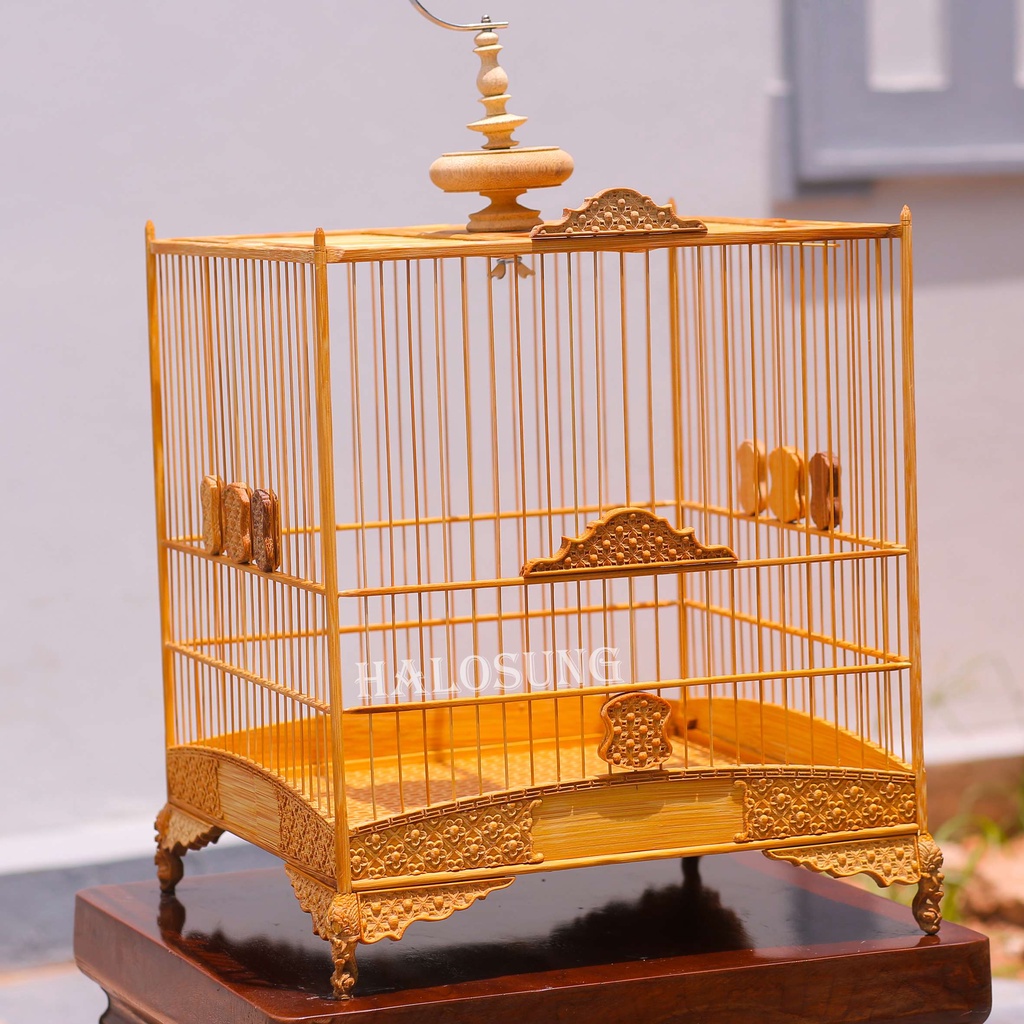 Lồng chim chào mào Halosung lồng chim vuông gỗ cao cấp kèm phụ kiện LC72