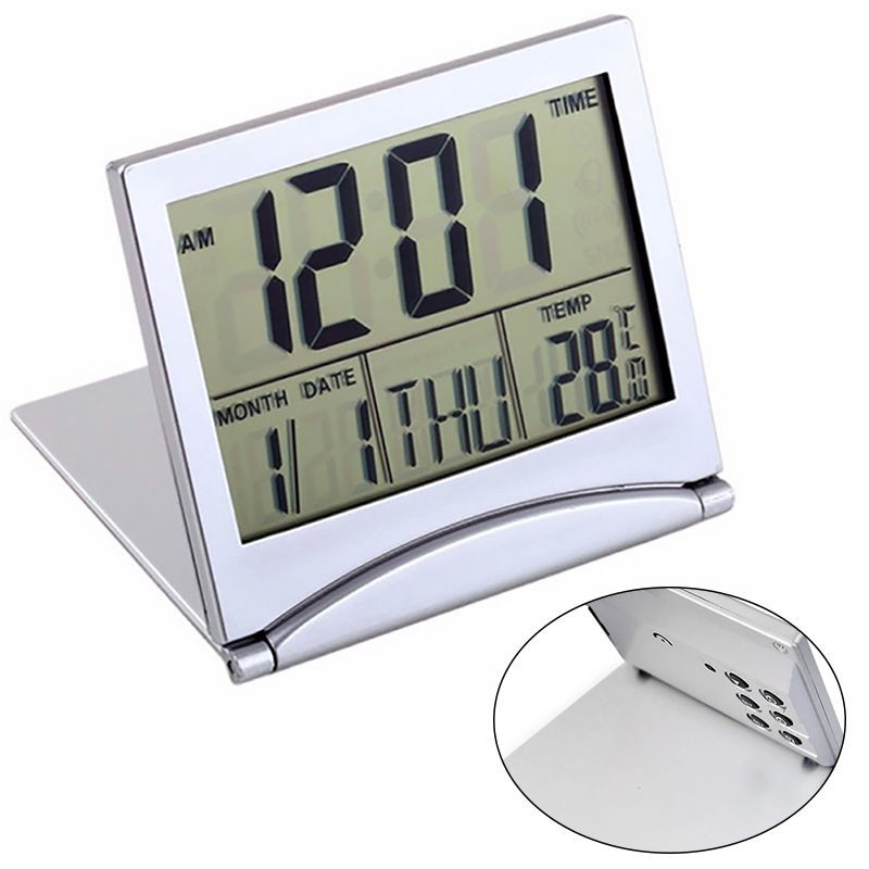Đồng hồ báo thức màn hình lcd kỹ thuật số hiển thị nhiệt độ thời tiết gấp gọn du lịch cao cấp tiện lợi dễ sử dụng