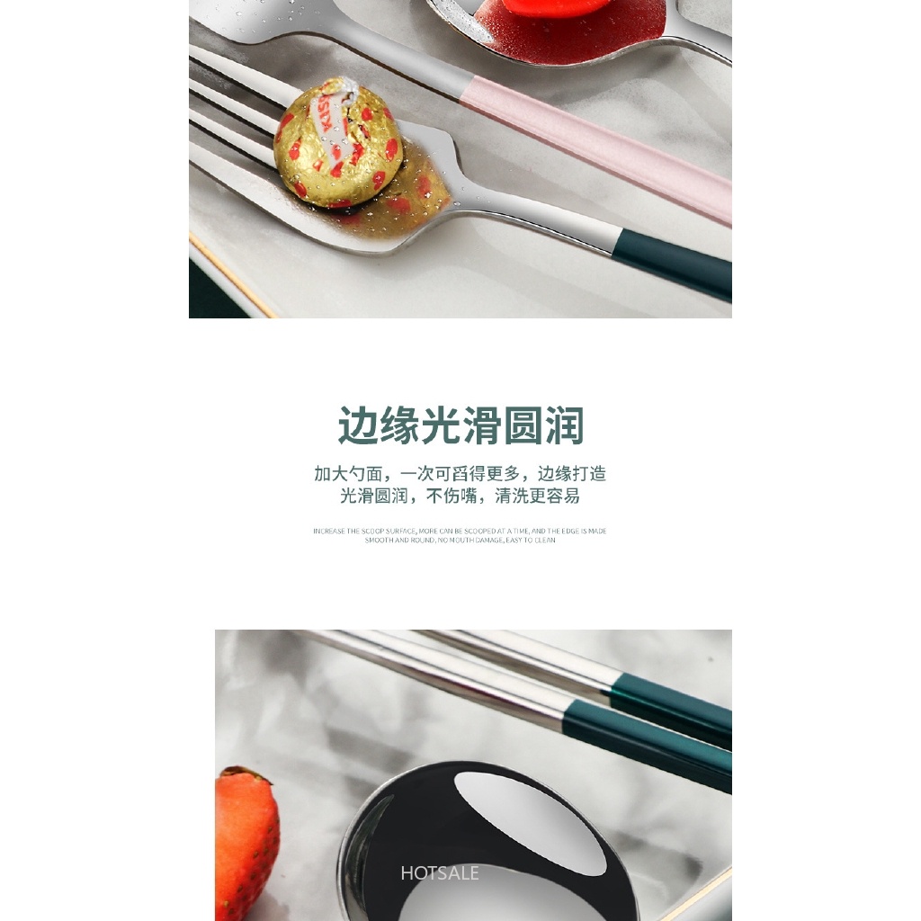 Bộ muỗng nĩa đũa ba món bằng thép không gỉ di động cho học sinh