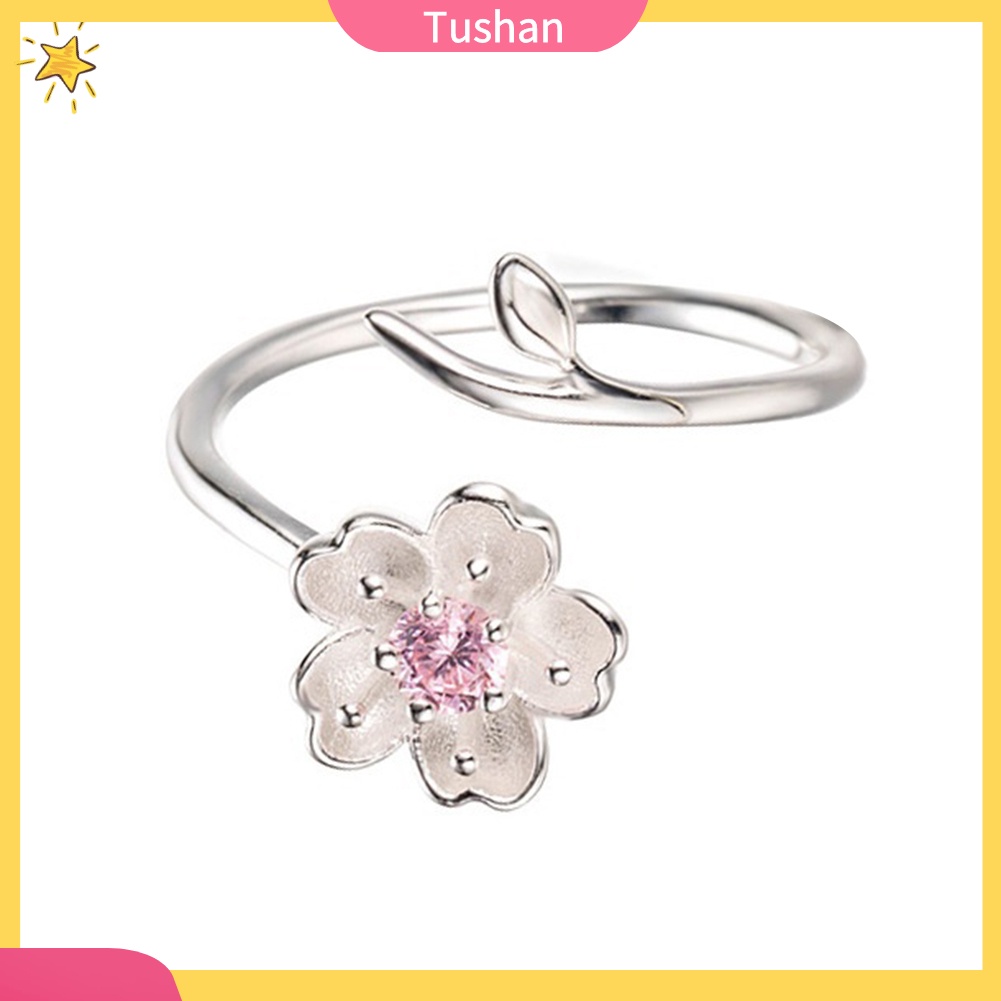 Nhẫn Hở Mạ Bạc 925 Hình Hoa Anh Đào Xinh Xắn