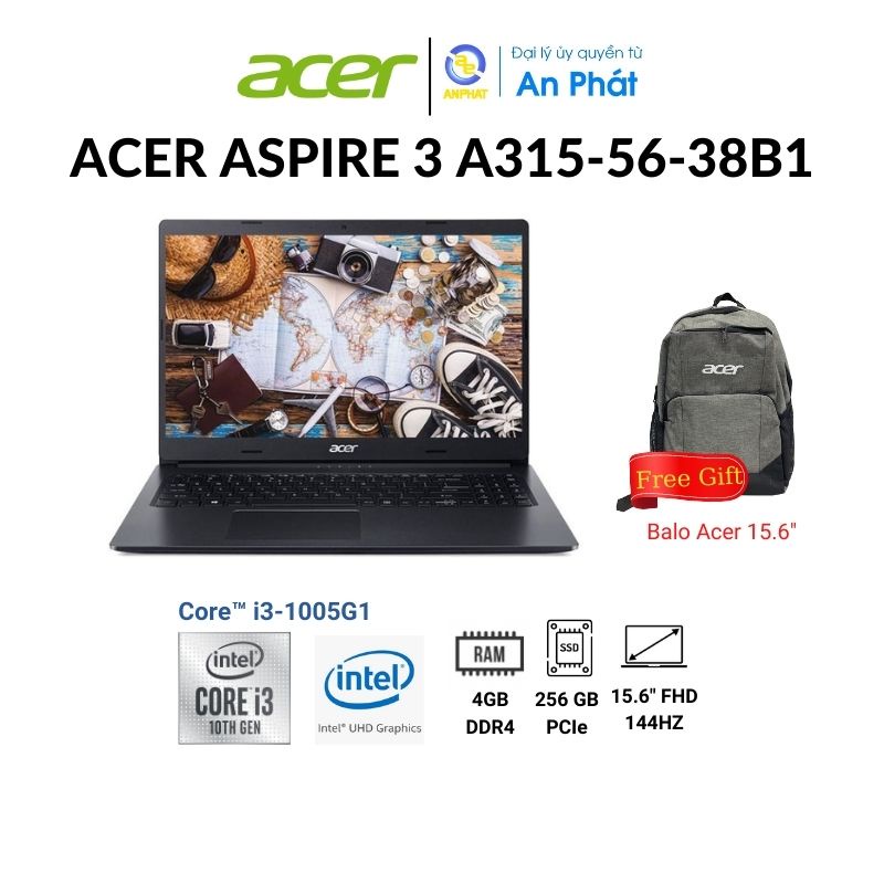 [Mã Elmall1Tr Giảm 5% Đơn 3Tr] Laptop Acer Aspire 3 A315-56-37Dv Đen