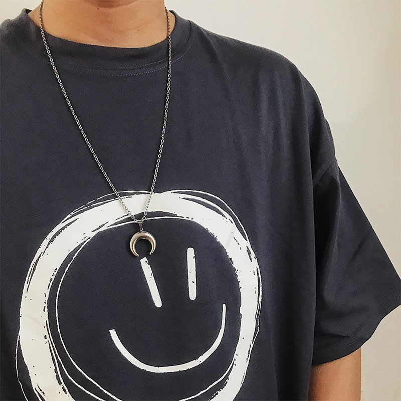 Dây Chuyền Mặt Trăng Khuyết Chất Liệu Thép Titan Phong Cách Hàn Quốc