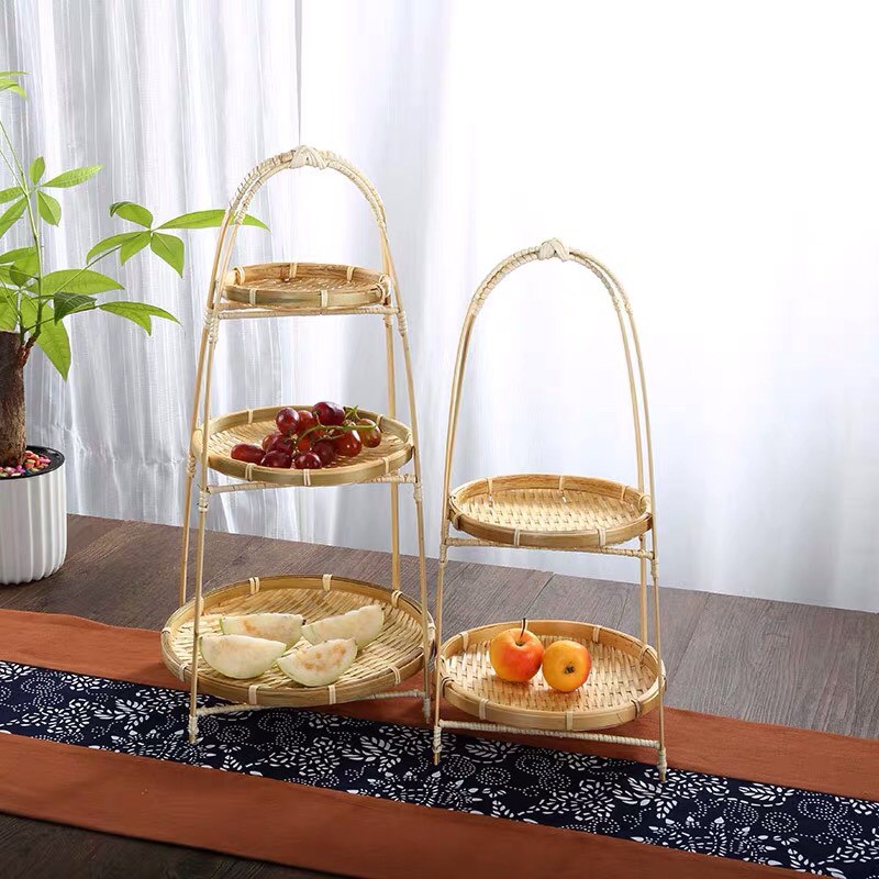 Khay mây tre BAMBOOO ECO kệ decor trang trí nhiều tầng đan tre thủ công