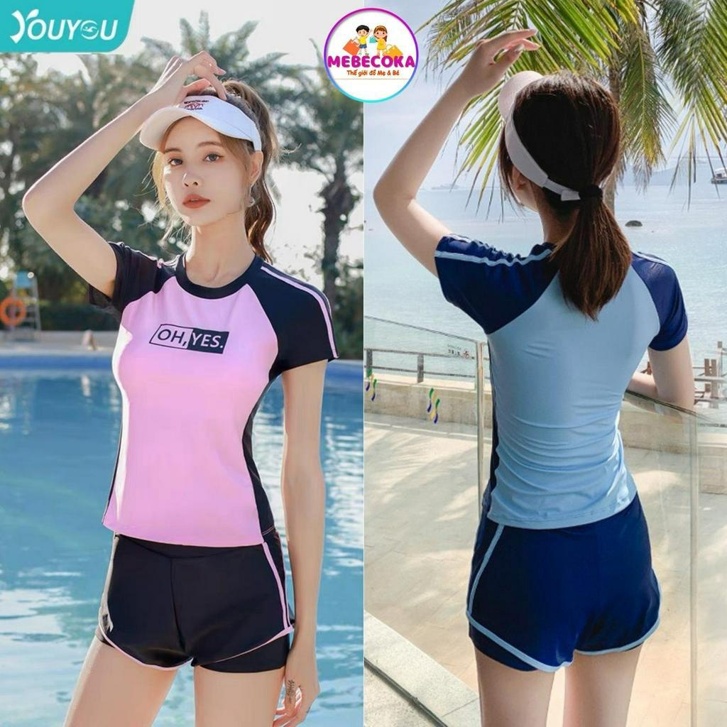 Bộ đồ bơi nữ, Bộ đồ bơi ngắn tay hai mảnh loại đẹp, bộ đồ thể thao phong cách Hàn Quốc