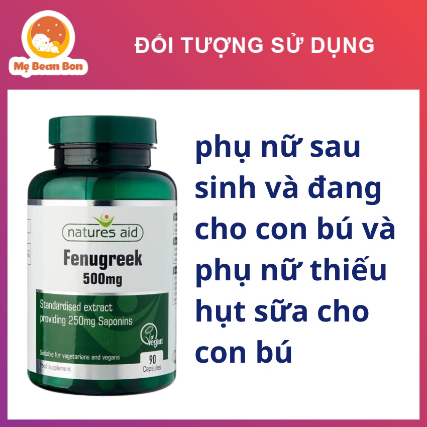 Lợi sữa cỏ cà ri hộp 90 viên giúp tăng khả năng tiết sữa cho mẹ sau sinh Natures Aid Fenugreek hàng Chuẩn Anh Quốc