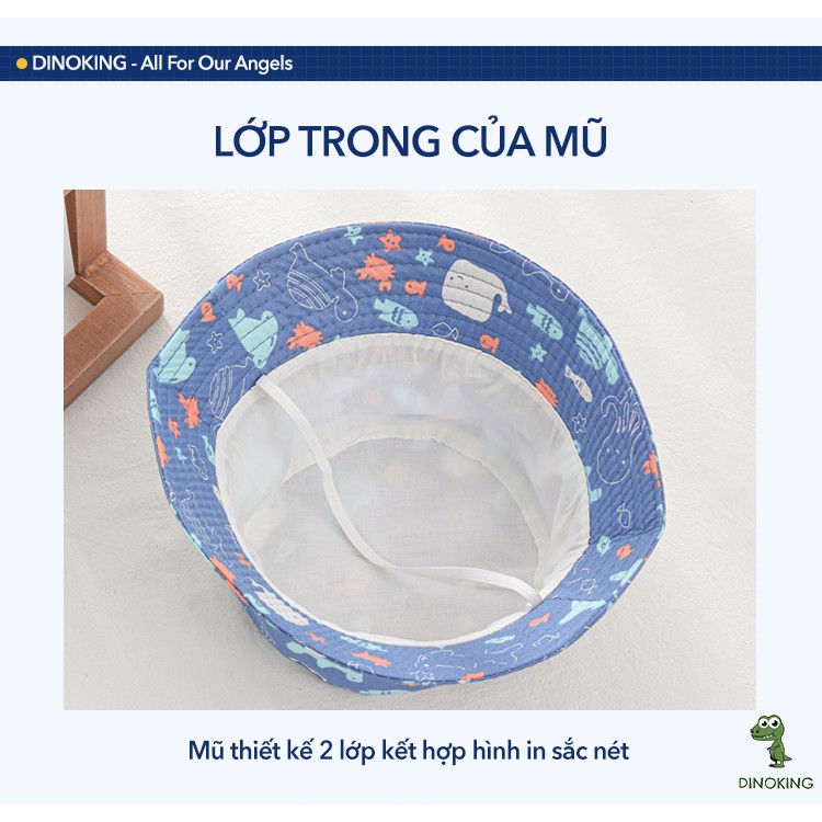 Mũ cho bé gái bé trai DINOKING Nón bucket rộng vành mùa hè 2021 cho trẻ em 1 - 5 tuổi MU01