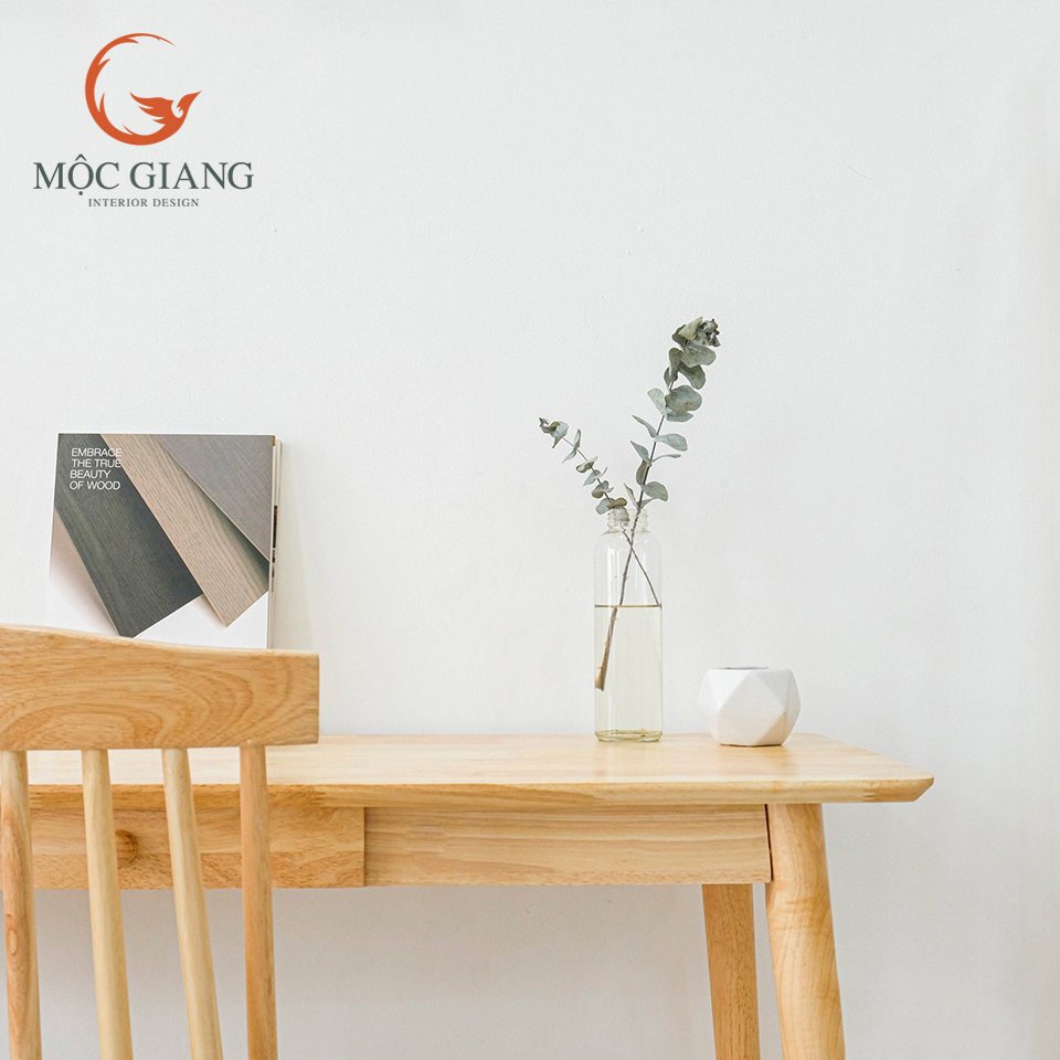 Bàn Làm Việc Gỗ Tự Nhiên Cao Cấp - Chân Tròn 1 Ngăn Kéo