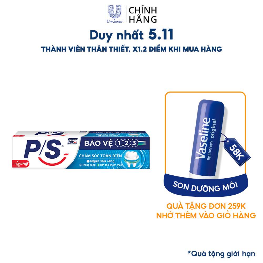 Kem Đánh Răng P/S Bảo Vệ 123 Chăm sóc Toàn Diện giúp ngừa sâu răng, trắng răng và mang lại hơi thở thơm mát 230g