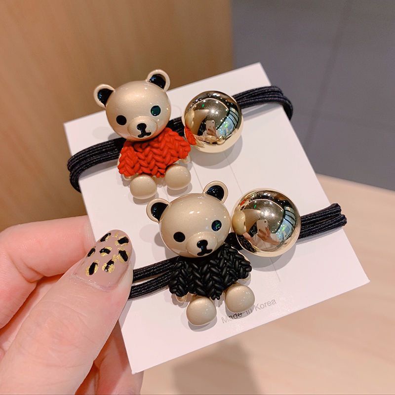 Dây Buộc Tóc Cao Su Co Giãn Tốt In Hình Gấu Hoạt Hình Dễ Thương Phong Cách Hàn Quốc Cho Nữ