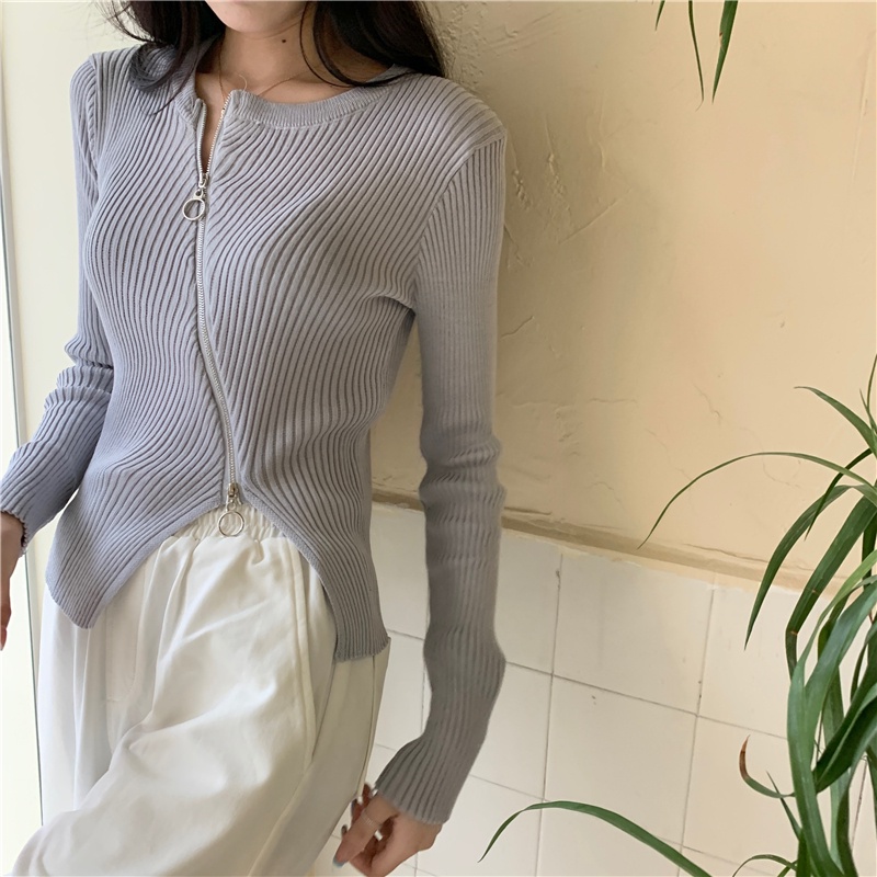 SUXI Áo Sweater Dệt Kim Tay Dài Màu Sắc Đơn Giản Phong Cách Hàn Quốc