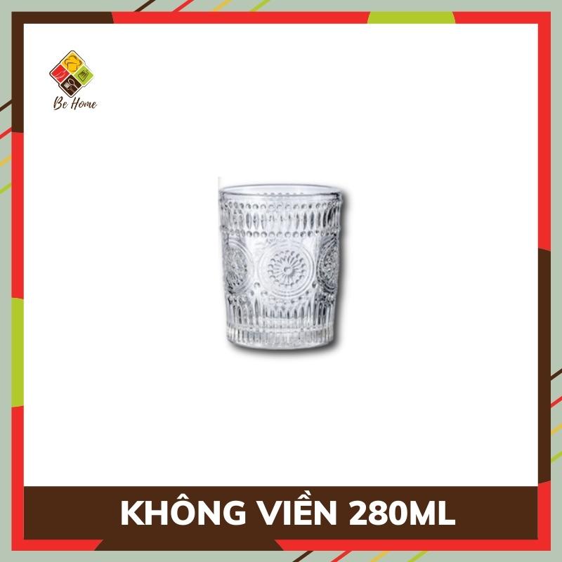 Cốc thủy tinh viền vàng vân họa tiết mặt trời BEHOMEMALL ly thủy tinh cao cấp