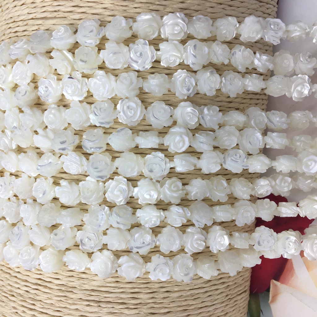 Set 3 Hạt Vỏ Sò Khắc Hình Hoa Hồng Làm Trang Sức DIY