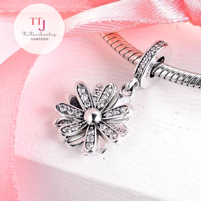 Charm treo bạc S925 hình bông hoa-Đeo vừa tất cả các vòng và làm mặt dây chuyền