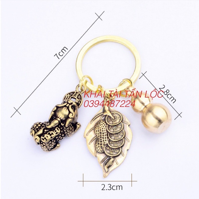 Móc khoá bình an tài Lộc tỳ hưu 3 món bằng đồng