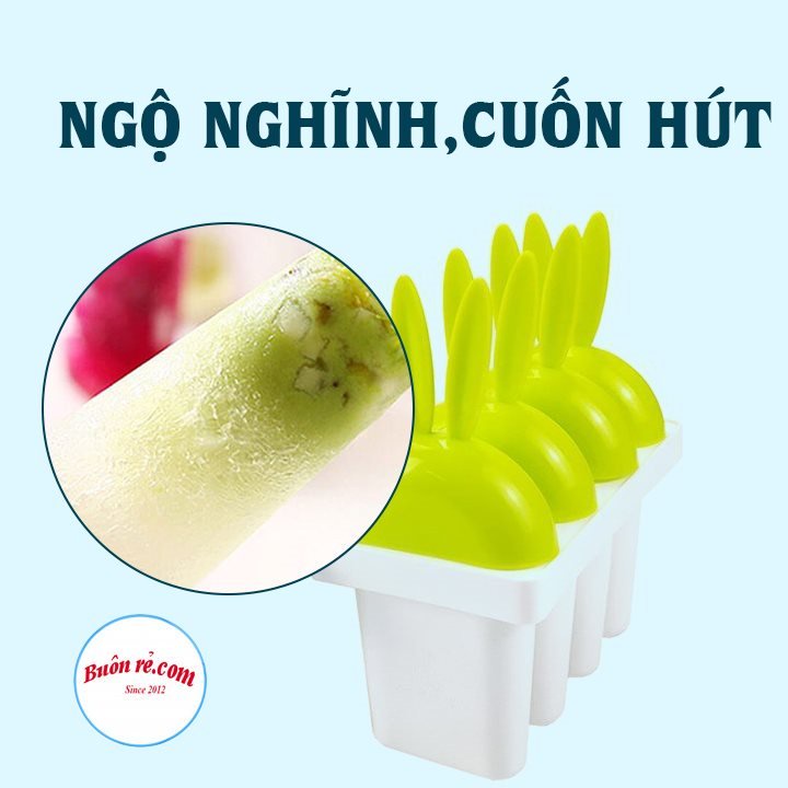 Khuôn làm kem 4 que nhựa Việt Nhật (5618), khuôn kem có nắp tay cầm hình thỏ ngộ nghĩnh cho bé -Buôn rẻ 01400