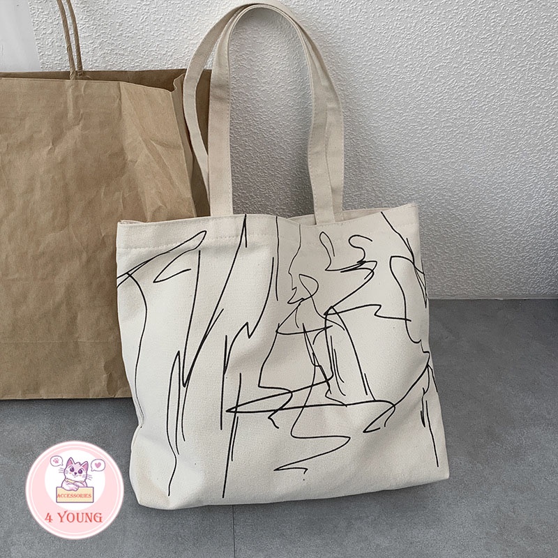 Túi tote thời trang phong cách Ulzzang vải canvas đựng vừa A4 đẹp giá rẻ T1004