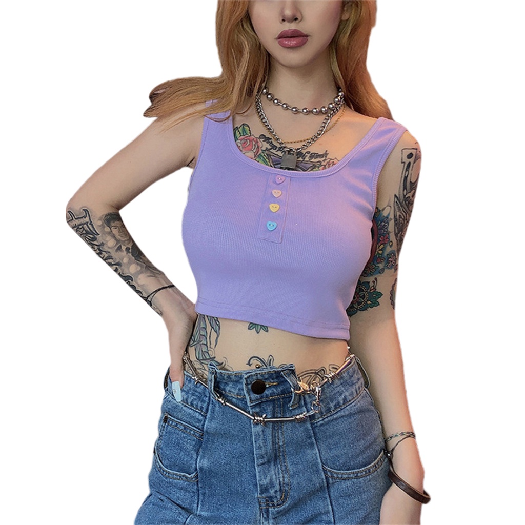 Áo croptop hai dây phối nút phong cách trẻ trung cho nữ