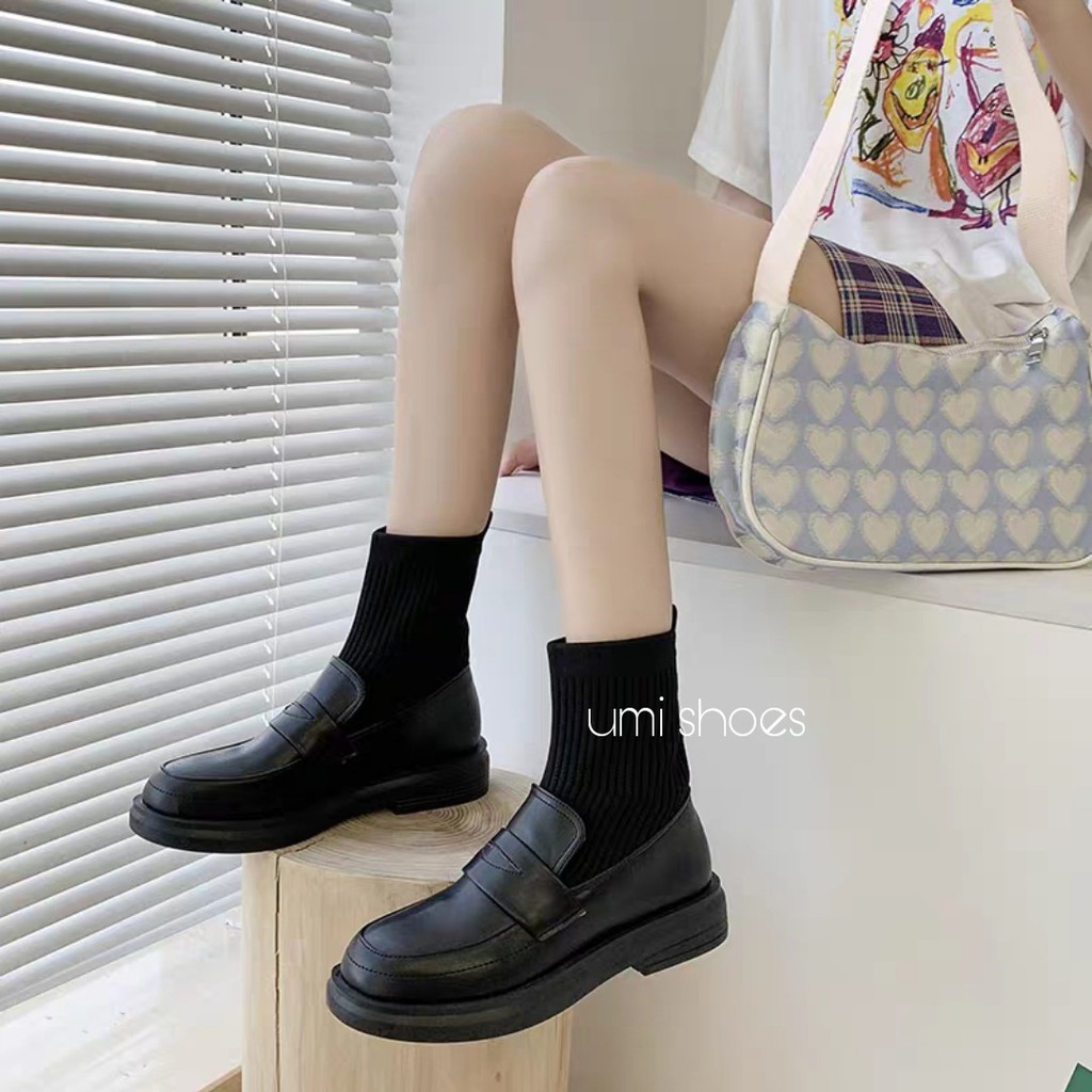 [CÓ SẴN] Giày boot liền tất ulzzang LOAFER năng động cổ chun ôm chân co giãn đế bằng da mềm đơn giản trẻ mới hot đẹp hot